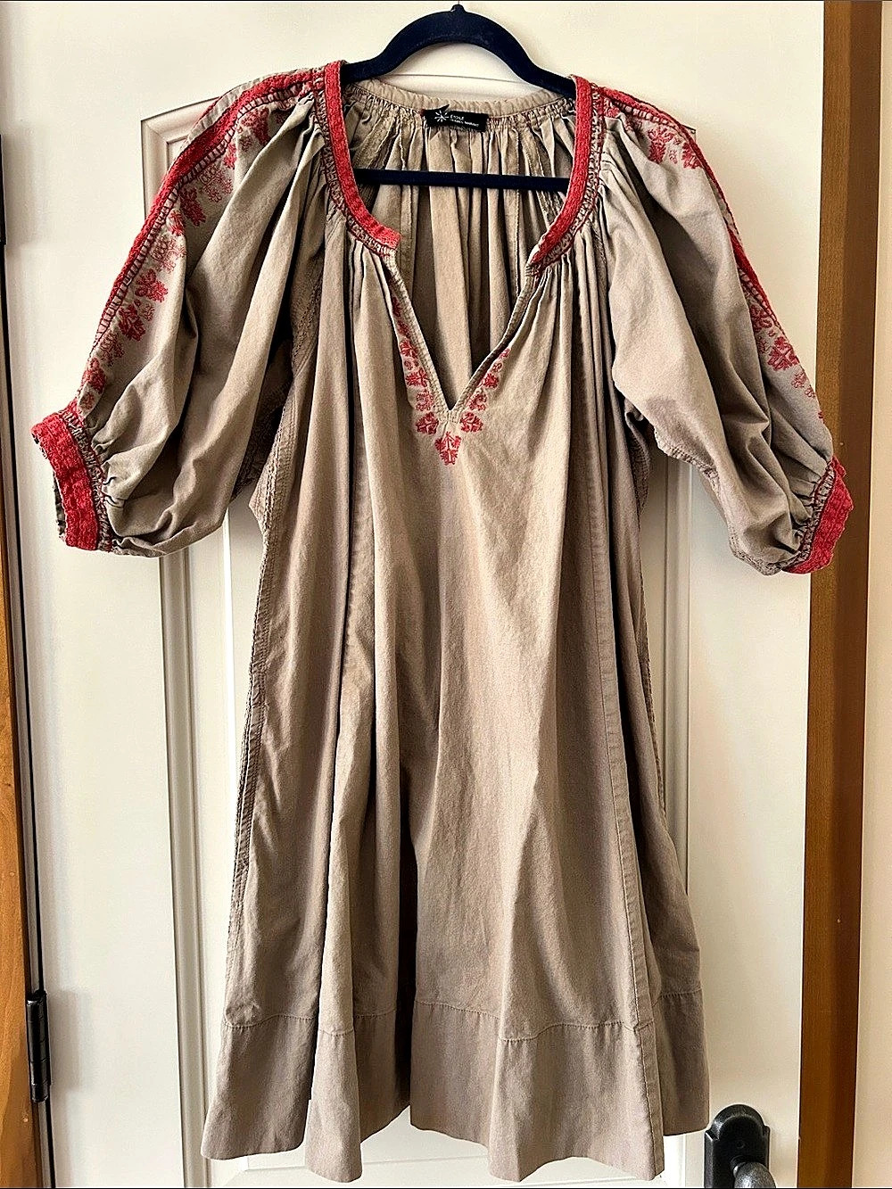 Isabel Marant Étoile Embroidered Midi Dress in Beige & Red